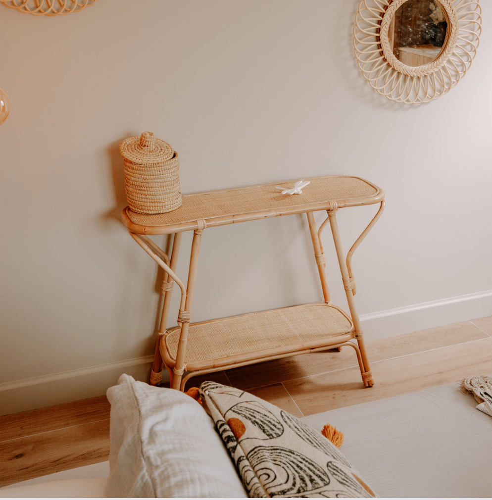 console en rotin et cannage naturel